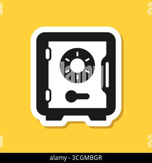 Metal bank safe sticker icon in flat style. Money vault vector illustration on isolated background. Storage sign business concept. Stock Vector