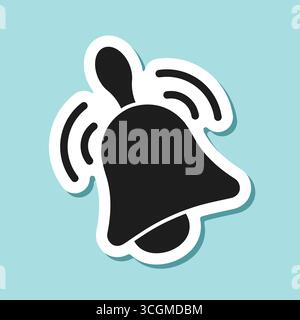 Notification bell sticker icon in flat style. Incoming inbox message vector illustration on isolated background. Ringing bell sign business concept. Stock Vector