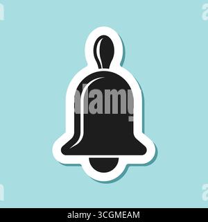 Notification bell sticker icon in flat style. Incoming inbox message vector illustration on isolated background. Ringing bell sign business concept. Stock Vector