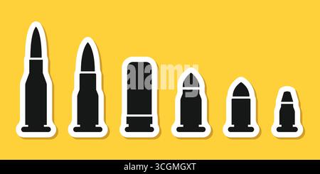 Cartridge stickers icon set collection in flat style. Bullet ammunition symbol vector illustration on isolated background. Ammo sign business concept. Stock Vector