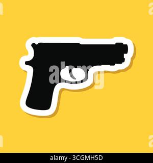Pistol gun sticker icon in flat style. Firearm symbol vector illustration on isolated background. Rifle ammo sign business concept. Stock Vector