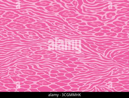 Pink Animal Skin hybrid pattern design. Animal print vector illustration background. Wildlife fur skin design illustration for web, home decor, fashio Stock Vector