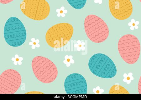 seamless spring, easter pattern with geese, strawberries and flowers- vector illustration Stock Vector