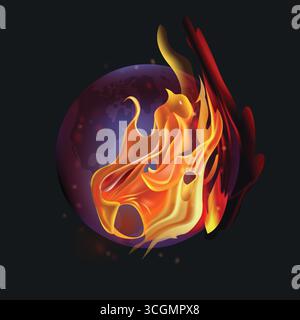 The globe is on fire, global warming, the average temperature on earth is rising. The concept of disaster. Stock Vector