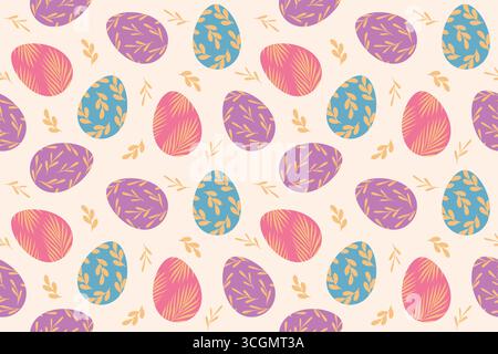 seamless pattern with easter eggs with floral ornaments - vector illustration Stock Vector