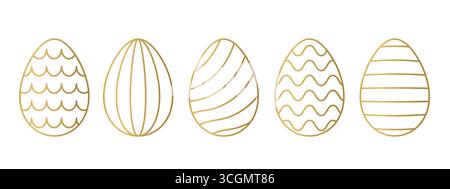 set of different golden line easter eggs - vector illustration Stock Vector