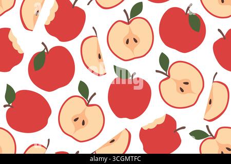 seamless apples pattern, nature, fruit background vector illustration Stock Vector