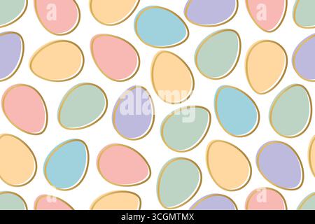seamless pattern with colorful easter eggs with golden outline  - vector illustration Stock Vector