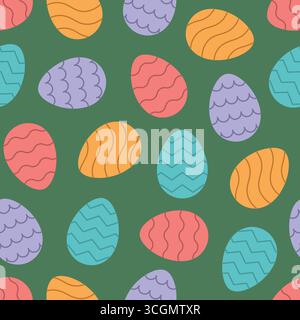easter seamless pattern with colorful easter eggs; great for wrapping, greeting cards, social media graphics- vector illustration Stock Vector