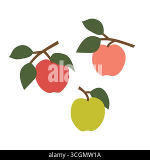 set of fresh ripe apples of different color - vector illustration Stock Vector