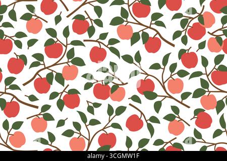 seamless apples pattern, nature, fruit background vector illustration Stock Vector