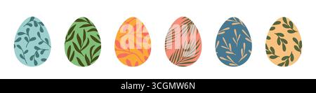 set of different colorful easter eggs decorated with floral elements - vector illustration Stock Vector