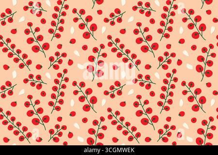 seamless pattern with cherry tomatoes and cloves of garlic; great for kitchen textiles, packaging design, recipe cards or digital backgrounds for cook Stock Vector