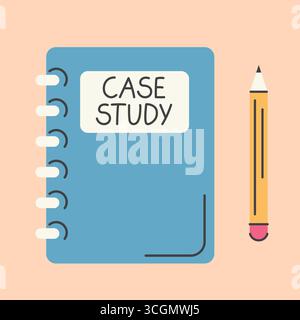 notebook with case study; it's a detailed analysis of a specific subject to understand its complexities and outcomes- vector illustration Stock Vector