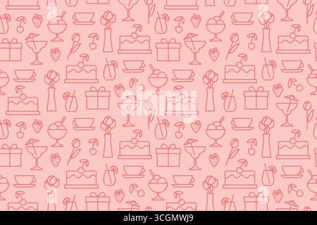 mother's day, love seamless pattern with present, flowers, cake, icecream, fruits, cocktail icons; use for greeting cards, gift wrap, digital invitati Stock Vector