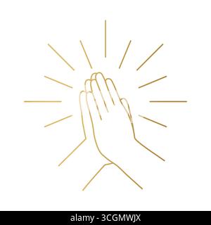 golden hands in praying position with sunburst; it's ideal for religious publications, church newsletters, or spiritual websites- vector illustration Stock Vector