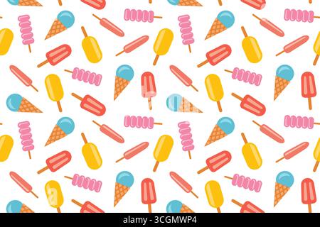 seamless summer pattern with various of ice cream; t's perfect for use in summer-themed designs such as party invitations, beach towels, or children's Stock Vector