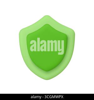 Green shield. Protection, security, safety, cybersecurity, antivirus, privacy, defense concept. 3d vector icon. Cartoon minimal style. Stock Vector
