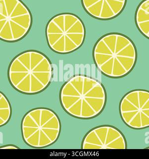 green lime slices seamless summer pattern; It's ideal for use in beverage packaging, kitchen textiles, or tropical-themed designs- vector illustration Stock Vector