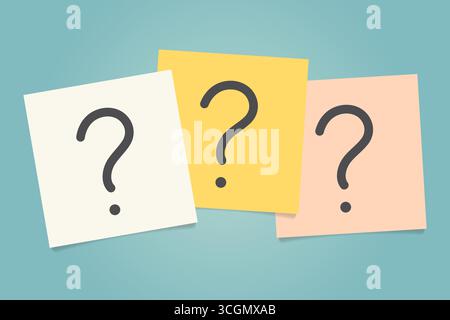 note cards with question marks; concept of curiosity and inquiry, brainstorming, problem-solving and exploration- vector illustration Stock Vector
