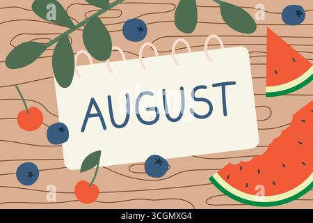 august written in a spiral notebook; summer vacation concept- vector illustration Stock Vector