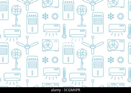 seamless pattern with different air cooling systems: fan and air conditioners- vector illustration Stock Vector