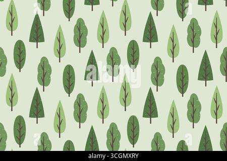 seamless pattern with green trees, forest, nature background-  vector illustration Stock Vector