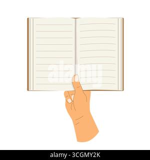 hand holding open paper book, can be used to promote reading, literacy, and academic programs  - vector illustration Stock Vector
