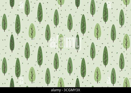seamless pattern with green trees, forest, nature background-  vector illustration Stock Vector