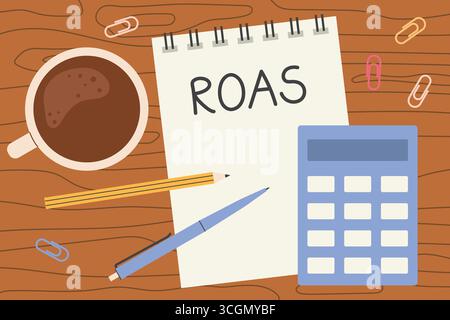ROAS (Return on Ad Spend acronym) written in a spiral notebook- vector illustration Stock Vector