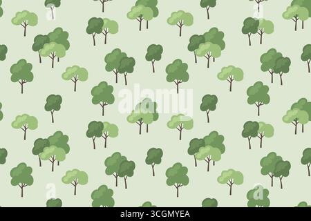 seamless pattern with green trees, forest, garden, park nature background-  vector illustration Stock Vector