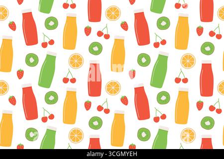 seamless pattern with colorful smoothies and fruits- vector illustration Stock Vector