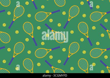 seamless pattern with tennis rockets and balls, perfect for stationery, tennis event promotions - vector illustration Stock Vector