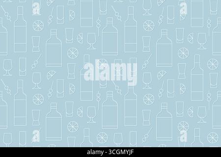 seamless pattern with vodka bottles and shot glasses- vector illustration Stock Vector