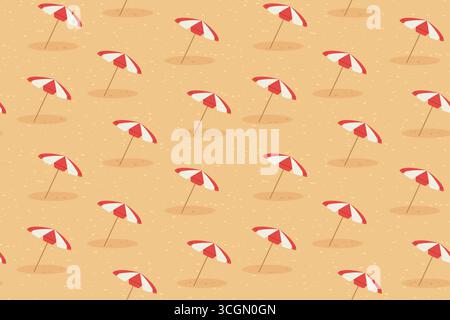 seamless pattern with red and white umbrellas on sandy beach- vector illustration Stock Vector