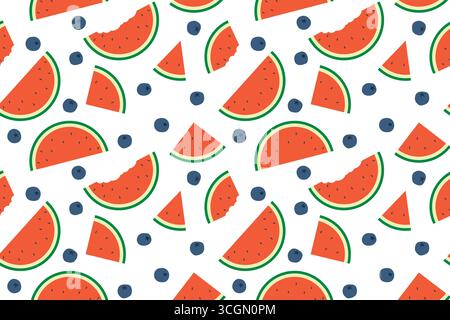 summer seamless fruits pattern with watermelon and blueberry, perfect for summer-themed apparel, home decor, packaging, stationery items and and greet Stock Vector