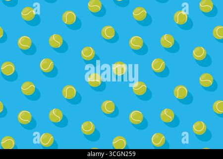 seamless pattern with tennis balls on blue court floor, perfect for stationery, tennis event promotions - vector illustration Stock Vector