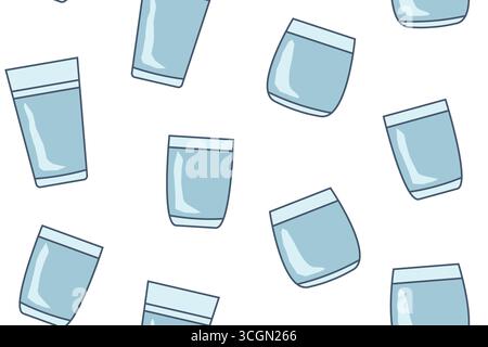 seamless pattern with different glasses of water; daily hydration concept; perfect for health-related blogs, wellness publications or lifestyle websit Stock Vector