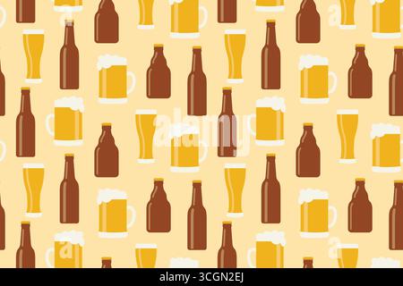 seamless pattern with beer bottles and glasses; perfect for wrapping paper, bar or pub menus, apparel, marketing materials for beer festivals or brewe Stock Vector