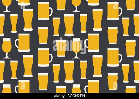 seamless pattern with different beer glasses; perfect for wrapping paper, bar or pub menus, apparel, marketing materials for beer festivals or breweri Stock Vector