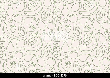 seamless summer fruits pattern; banana, strawberry, lemon, orange, papaya, pear, berry, grapes- vector illustration Stock Vector