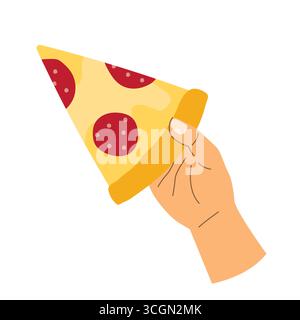 hand holding slice of pizza- vector illustration Stock Vector