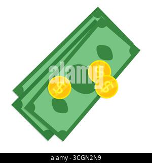 money: golden coins and green banknotes- vector illustration Stock Vector