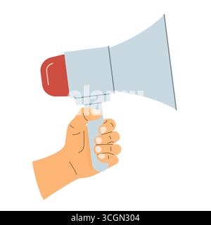 hand holding megaphone; power of communication; ideal for use in campaigns, presentations or articles about advocacy, public speaking and marketing st Stock Vector