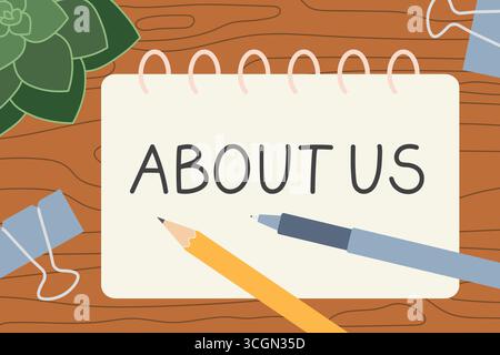 about us written in a spiral notebook; can be used on websites or blogs, in a company profiles or brochures, social media posts- vector illustration Stock Vector