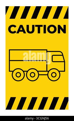Bright yellow caution sign featuring a simple truck illustration. Ideal for safety awareness in transportation and construction environments. Stock Vector