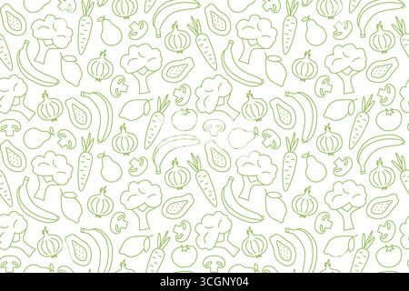 green vegetables and fruits seamless pattern; great for packaging for organic food products, decorative elements on kitchenware  - vector illustration Stock Vector