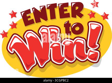 Sign Enter to Win on circle bubble in pop art style. Vector push button on transparent background Stock Vector