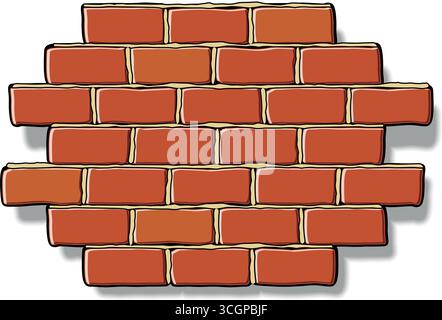 Cartoon red brick wall fragment. Vector on transparent background Stock Vector