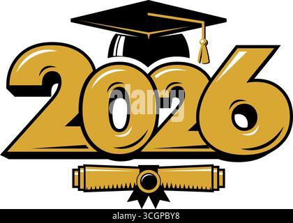 Graduating class of 2026 for greeting, invitation card. Text for graduation design, congratulation event, T-shirt, party, high school or college gradu Stock Vector